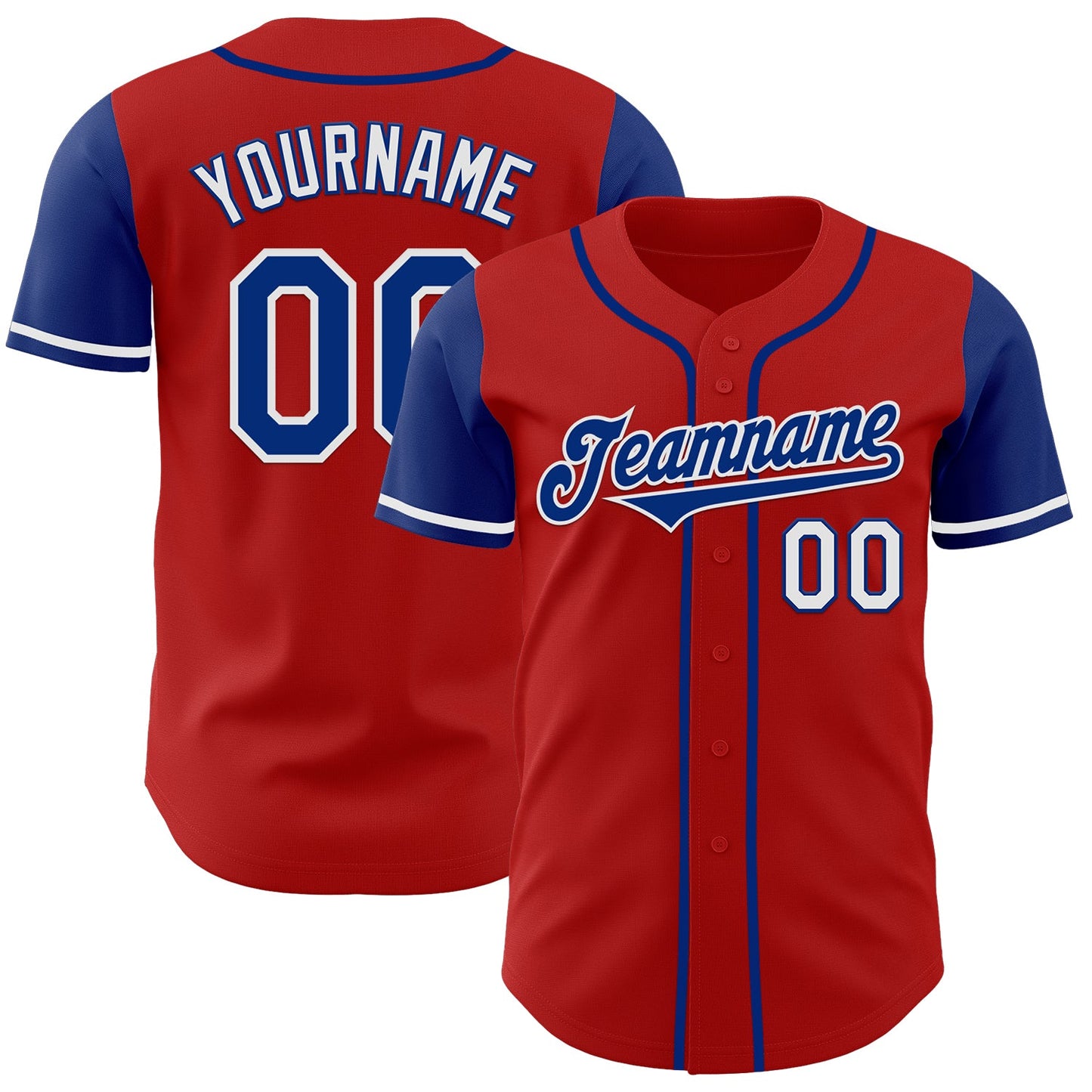 Custom Red Royal-White Authentic Two Tone Baseball Jersey - Main View
