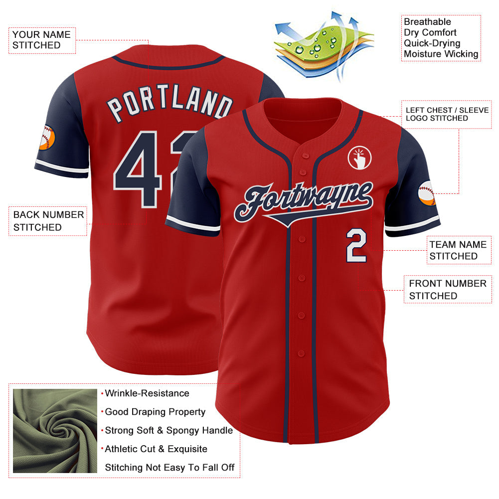 Custom Red Navy-White Authentic Two Tone Baseball Jersey view 3