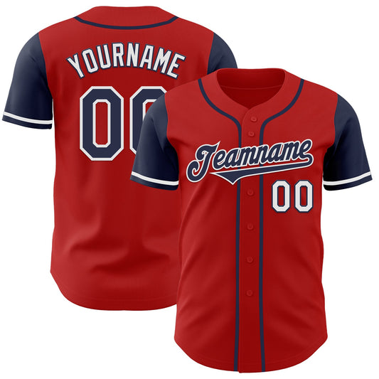 Custom Red Navy-White Authentic Two Tone Baseball Jersey - Main View