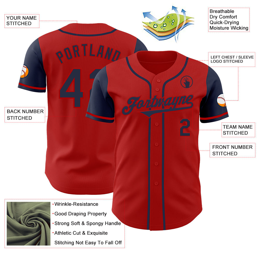 Custom Red Navy Authentic Two Tone Baseball Jersey view 3