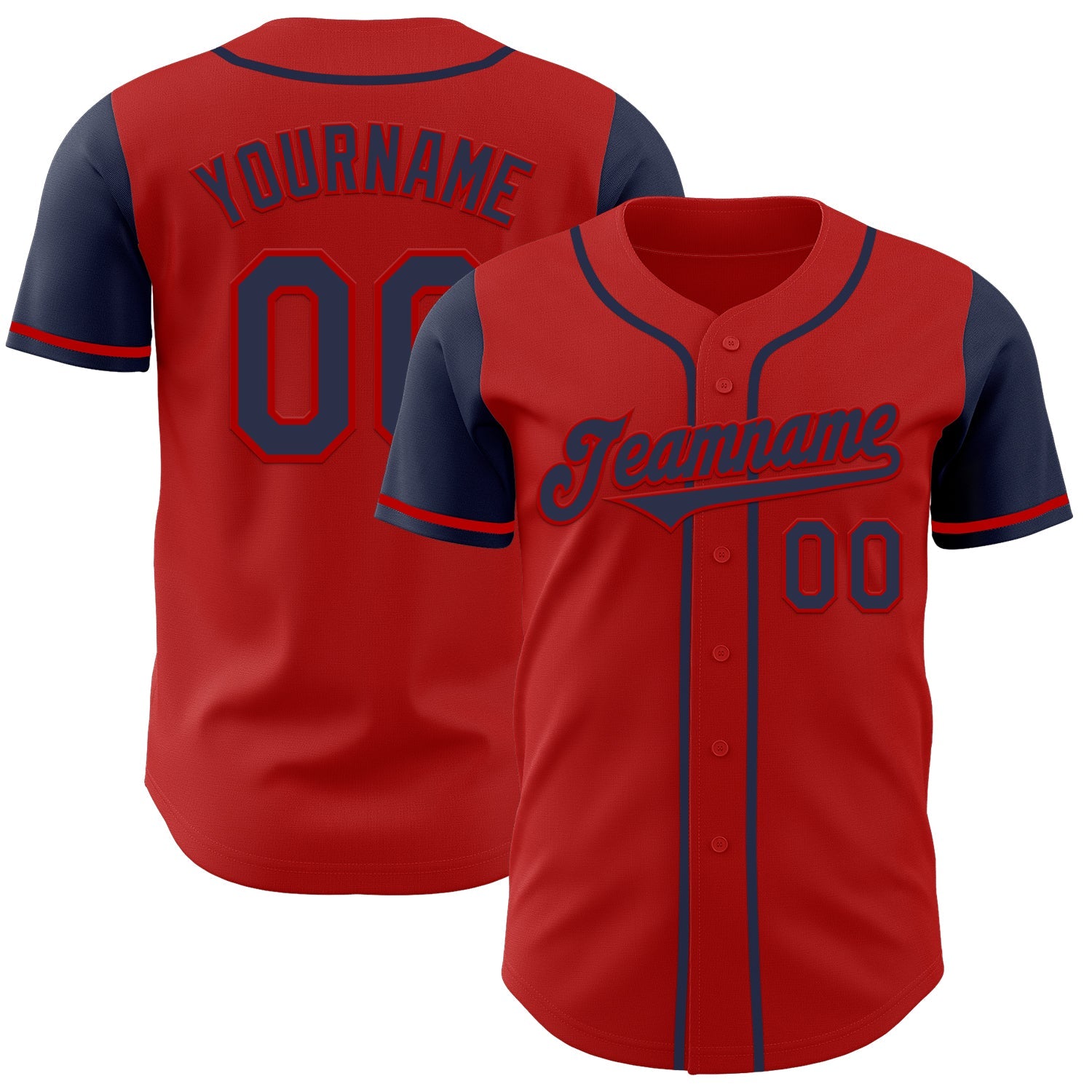 Custom Red Navy Authentic Two Tone Baseball Jersey - Main View