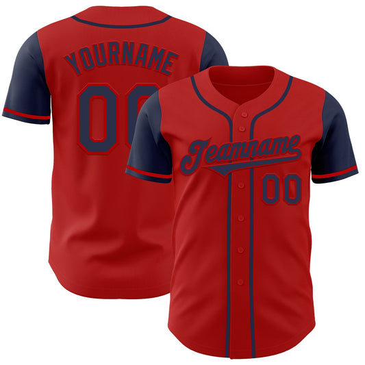 Custom Red Navy Authentic Two Tone Baseball Jersey - Main View
