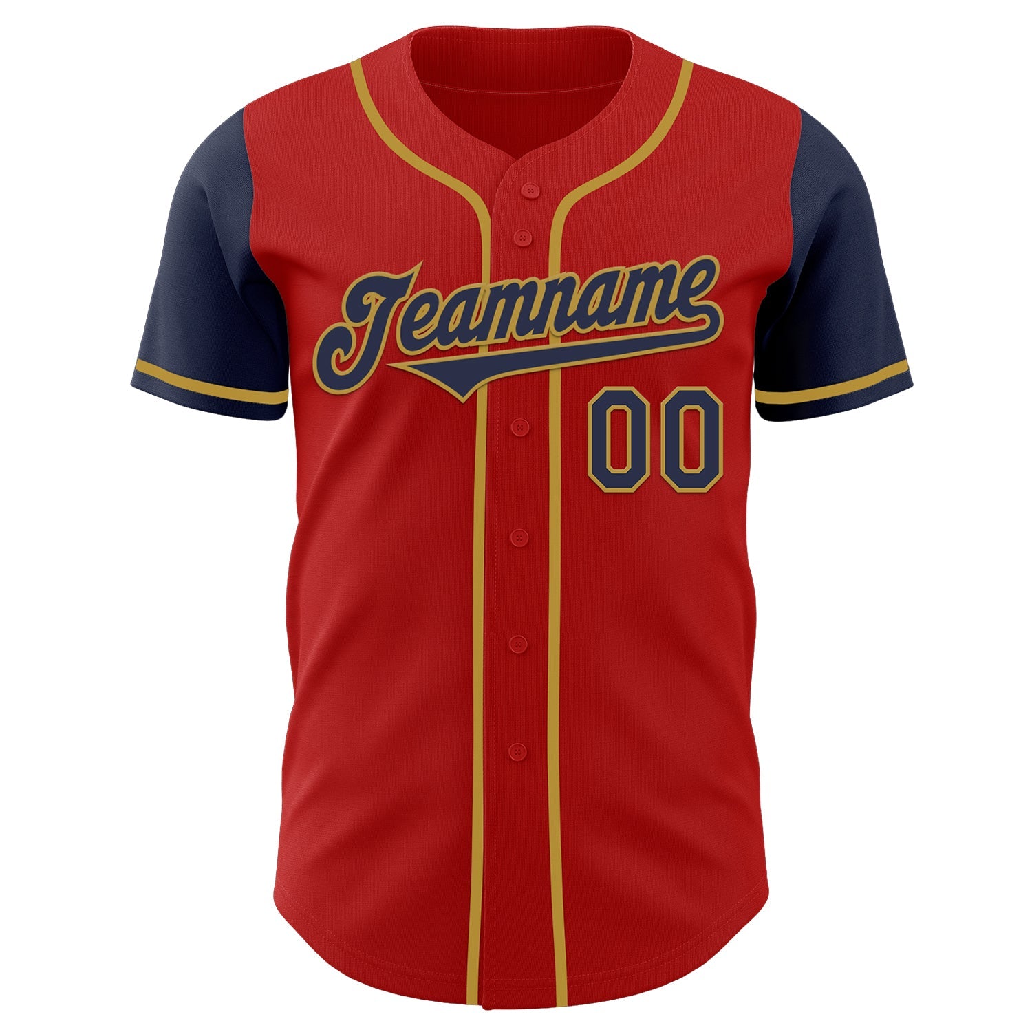 Custom Red Navy-Old Gold Authentic Two Tone Baseball Jersey view 2