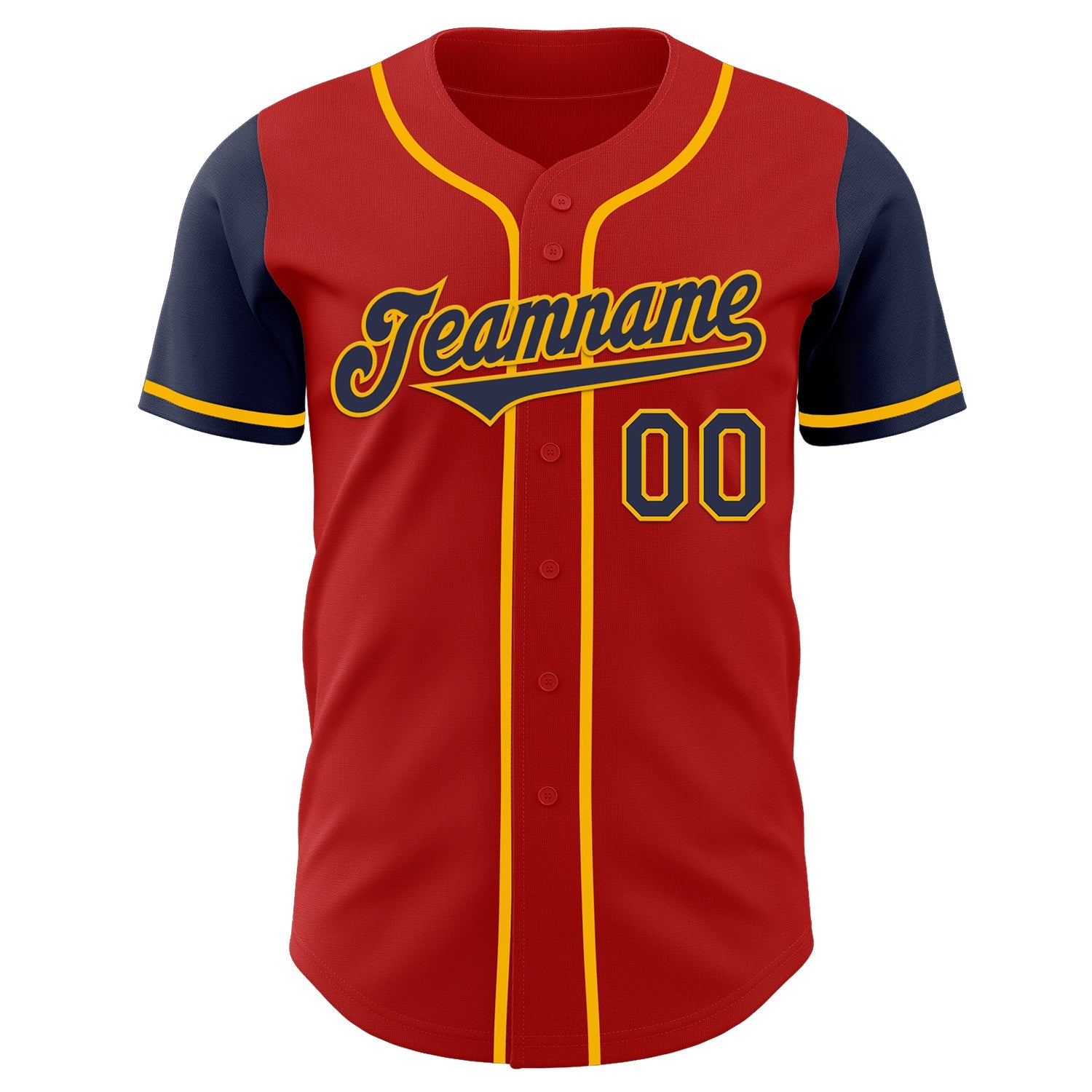 Custom Red Navy-Gold Authentic Two Tone Baseball Jersey view 2