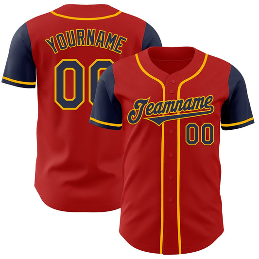 Custom Red Navy-Gold Authentic Two Tone Baseball Jersey - Main View