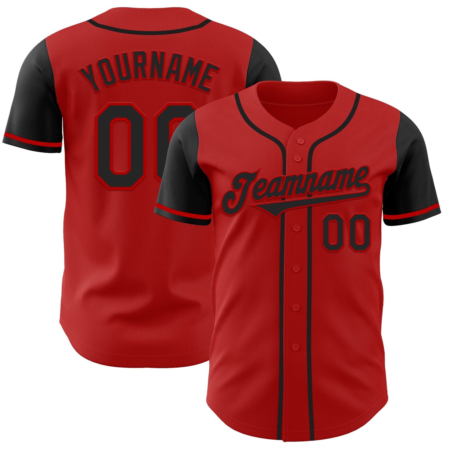 Custom Red Black Authentic Two Tone Baseball Jersey - Main View