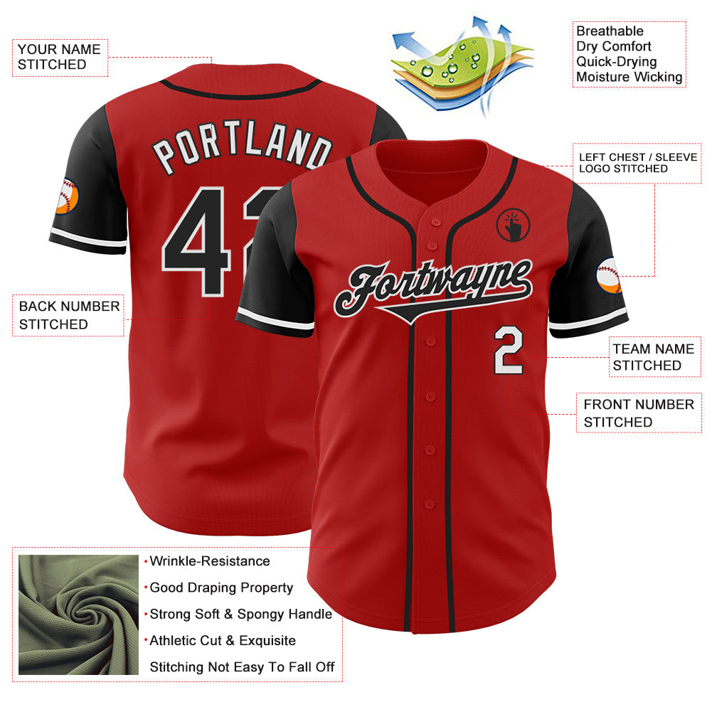 Custom Red Black-White Authentic Two Tone Baseball Jersey view 3