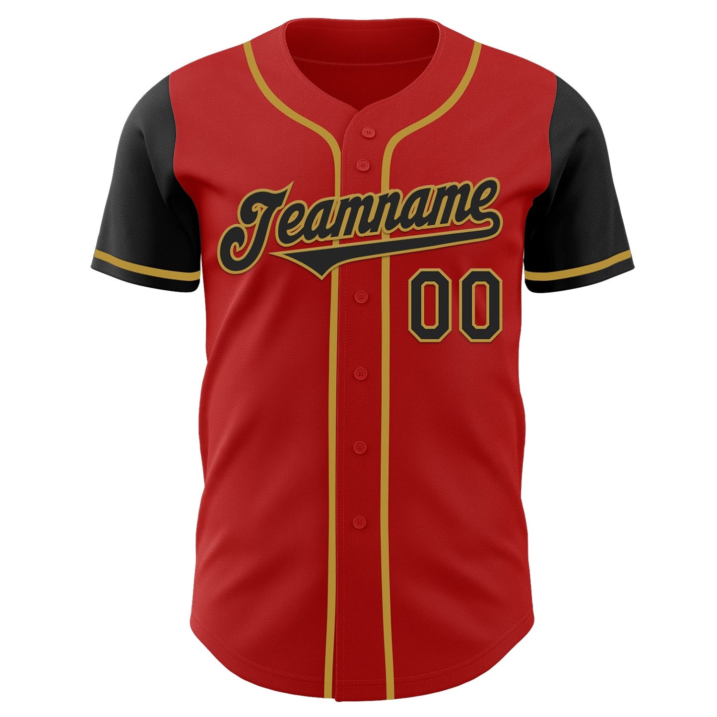 Custom Red Black-Old Gold Authentic Two Tone Baseball Jersey view 2