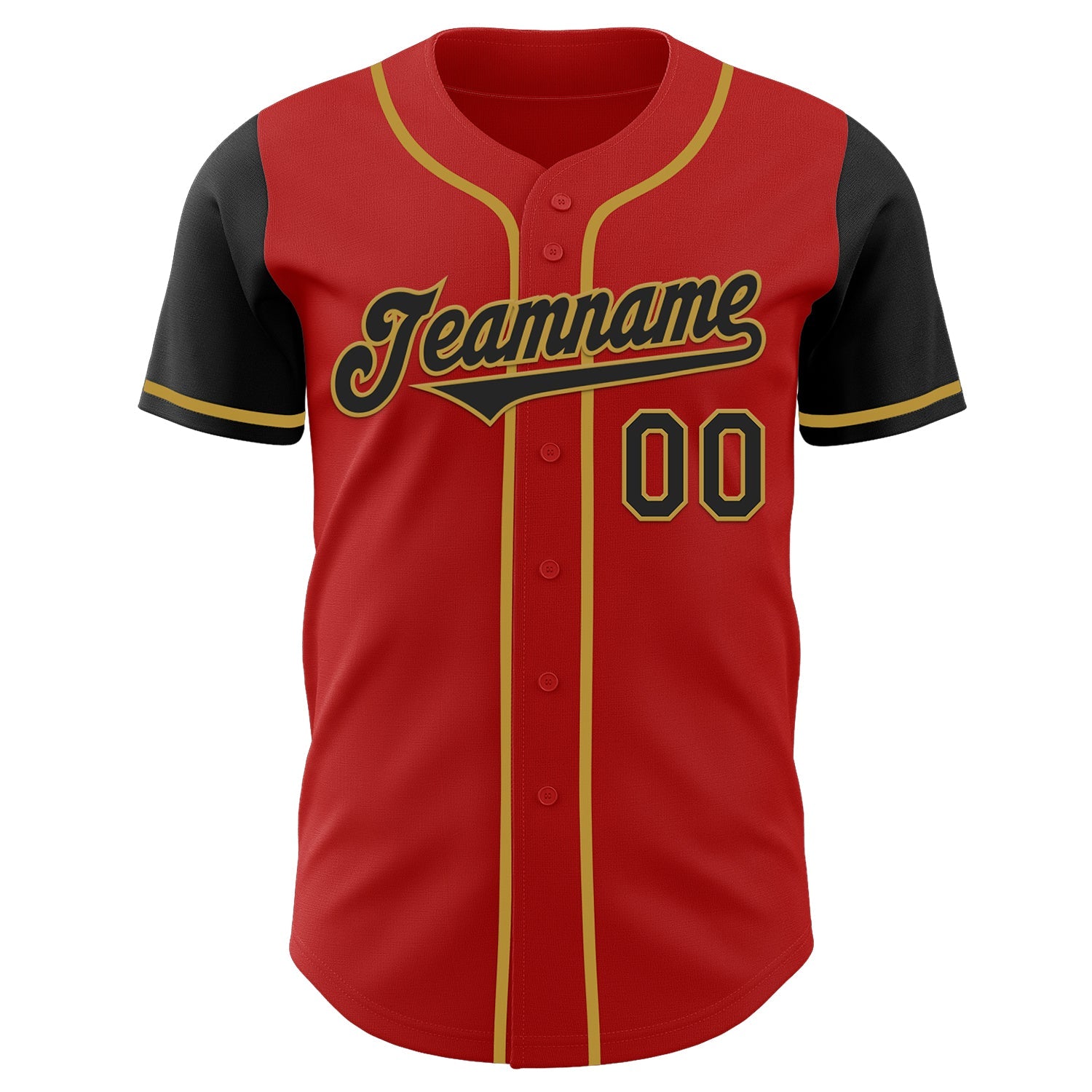 Custom Red Black-Old Gold Authentic Two Tone Baseball Jersey view 2
