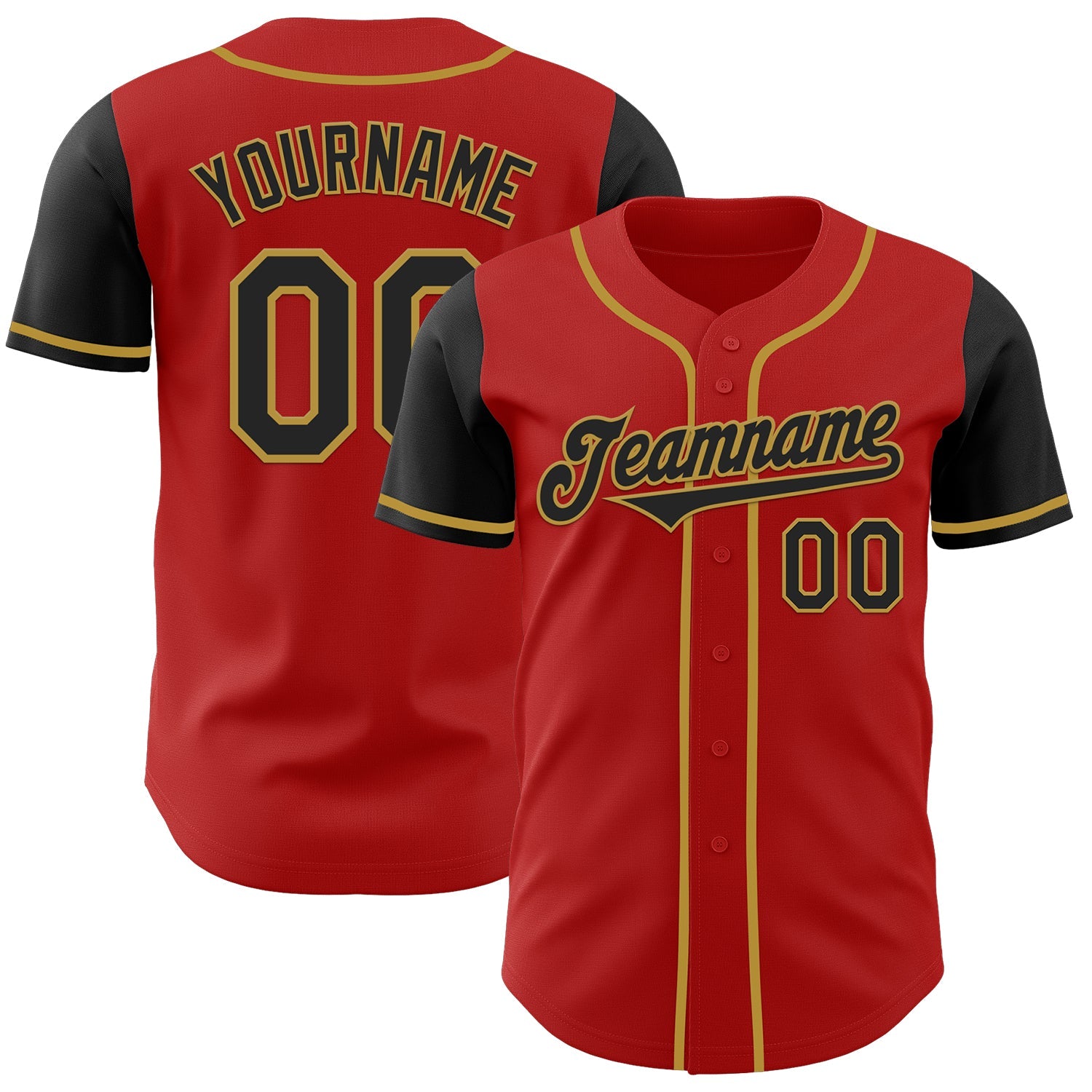 Custom Red Black-Old Gold Authentic Two Tone Baseball Jersey - Main View
