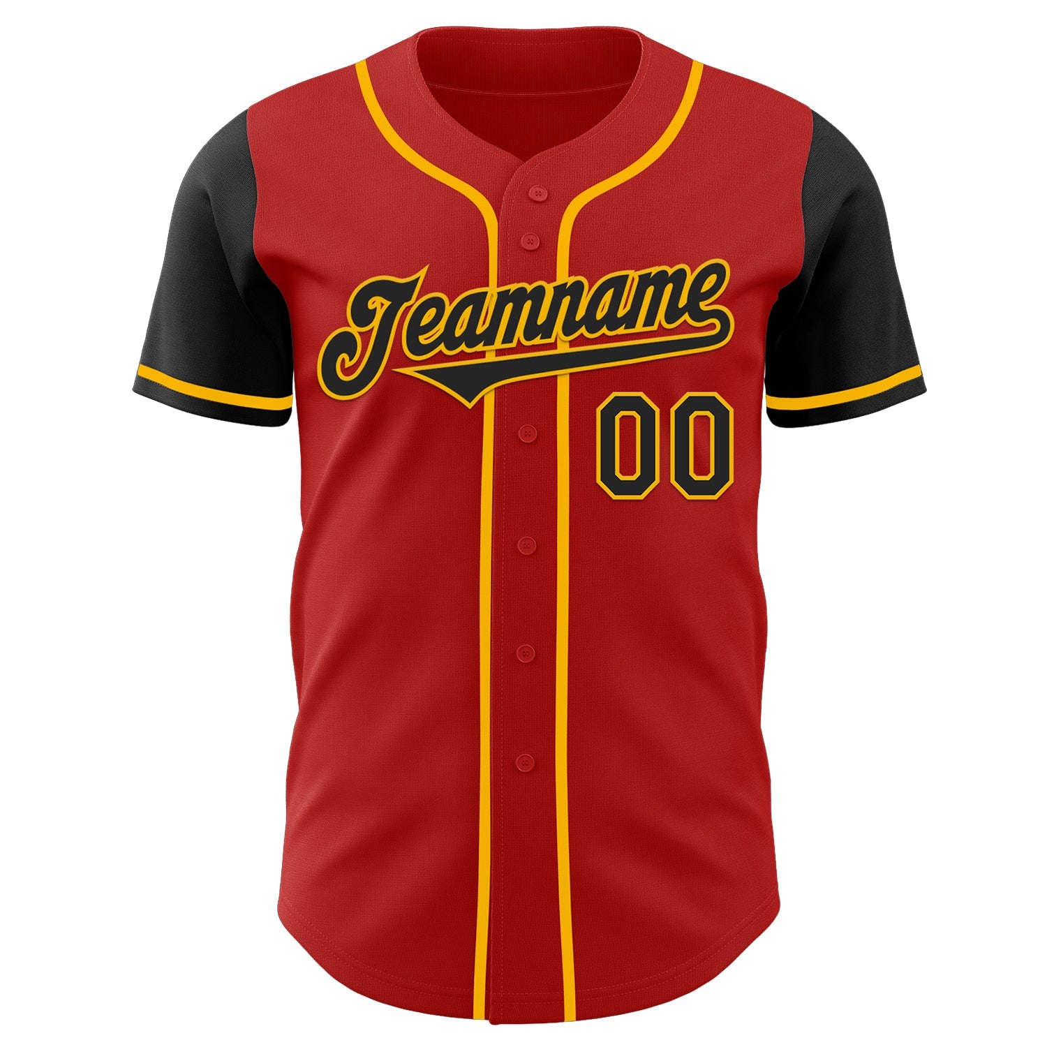 Custom Red Black-Gold Authentic Two Tone Baseball Jersey view 2
