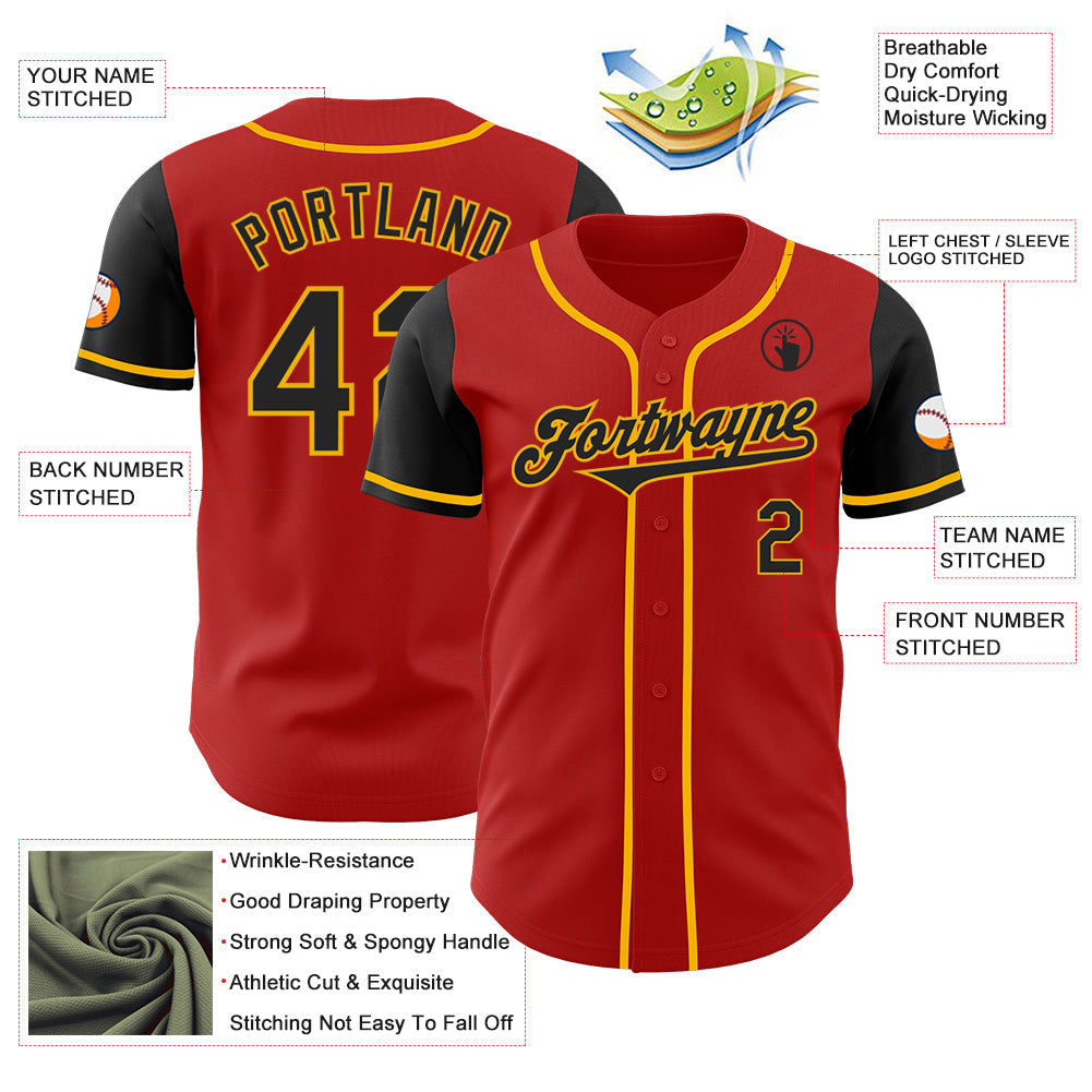 Custom Red Black-Gold Authentic Two Tone Baseball Jersey view 3