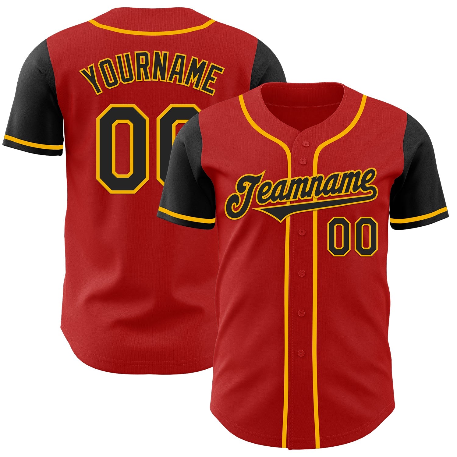 Custom Red Black-Gold Authentic Two Tone Baseball Jersey - Main View