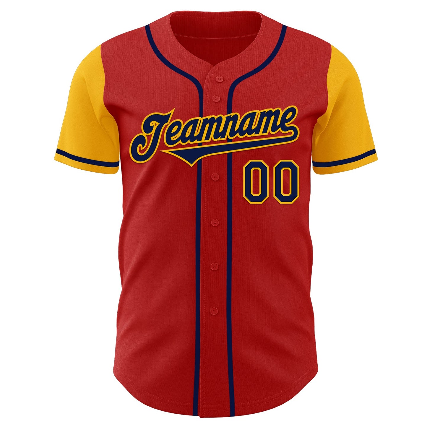 Custom Red Navy-Gold Authentic Two Tone Baseball Jersey view 2