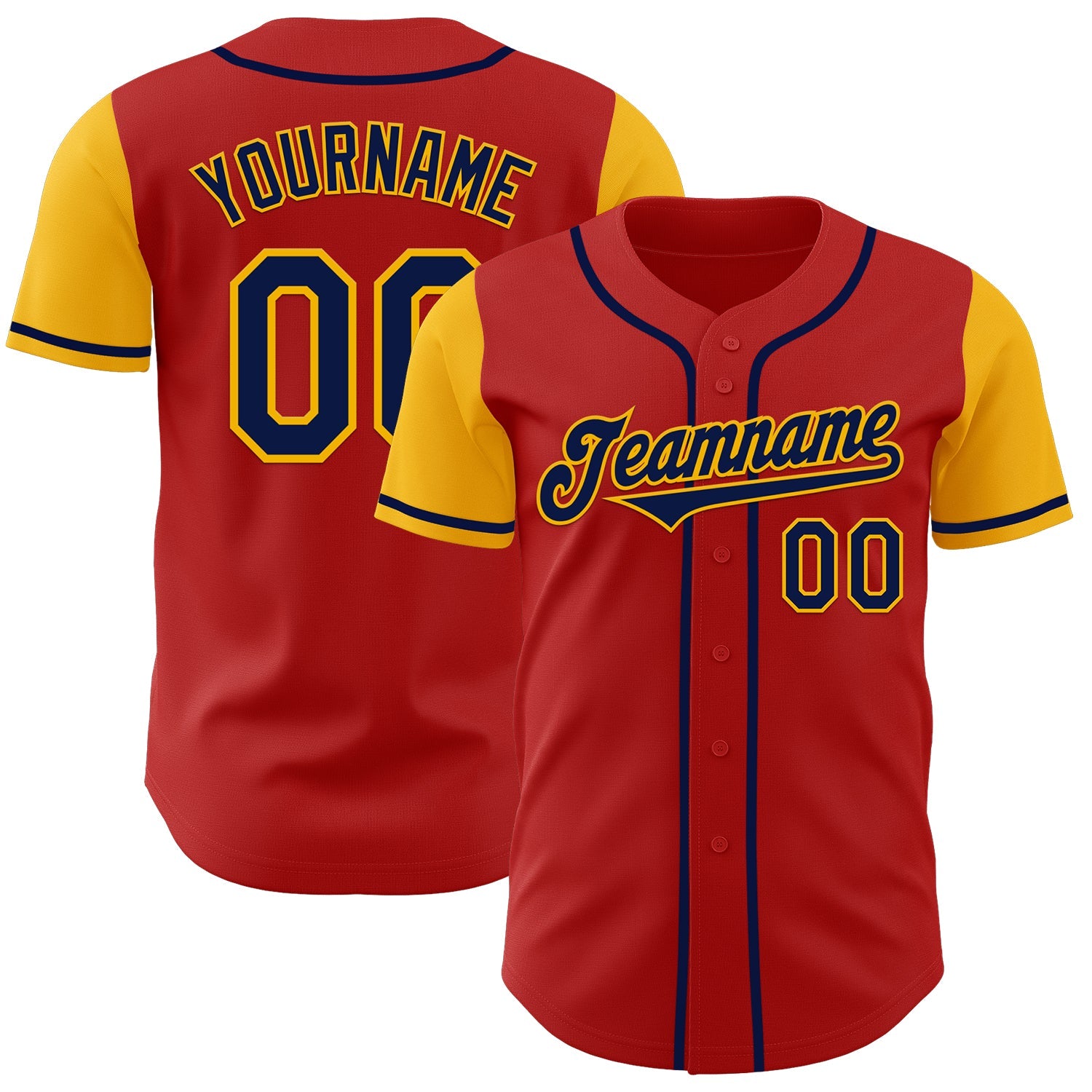 Custom Red Navy-Gold Authentic Two Tone Baseball Jersey - Main View