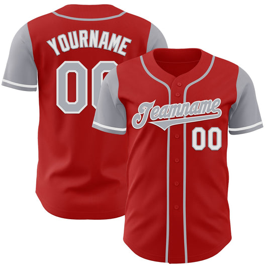 Custom Red Gray-White Authentic Two Tone Baseball Jersey - Main View