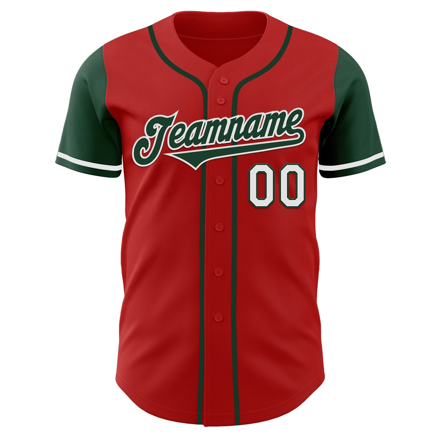 Custom Red Green-White Authentic Two Tone Baseball Jersey view 2