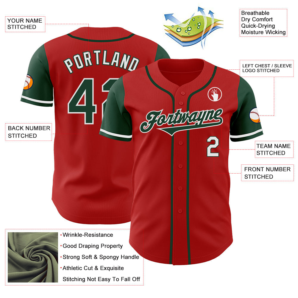 Custom Red Green-White Authentic Two Tone Baseball Jersey view 3