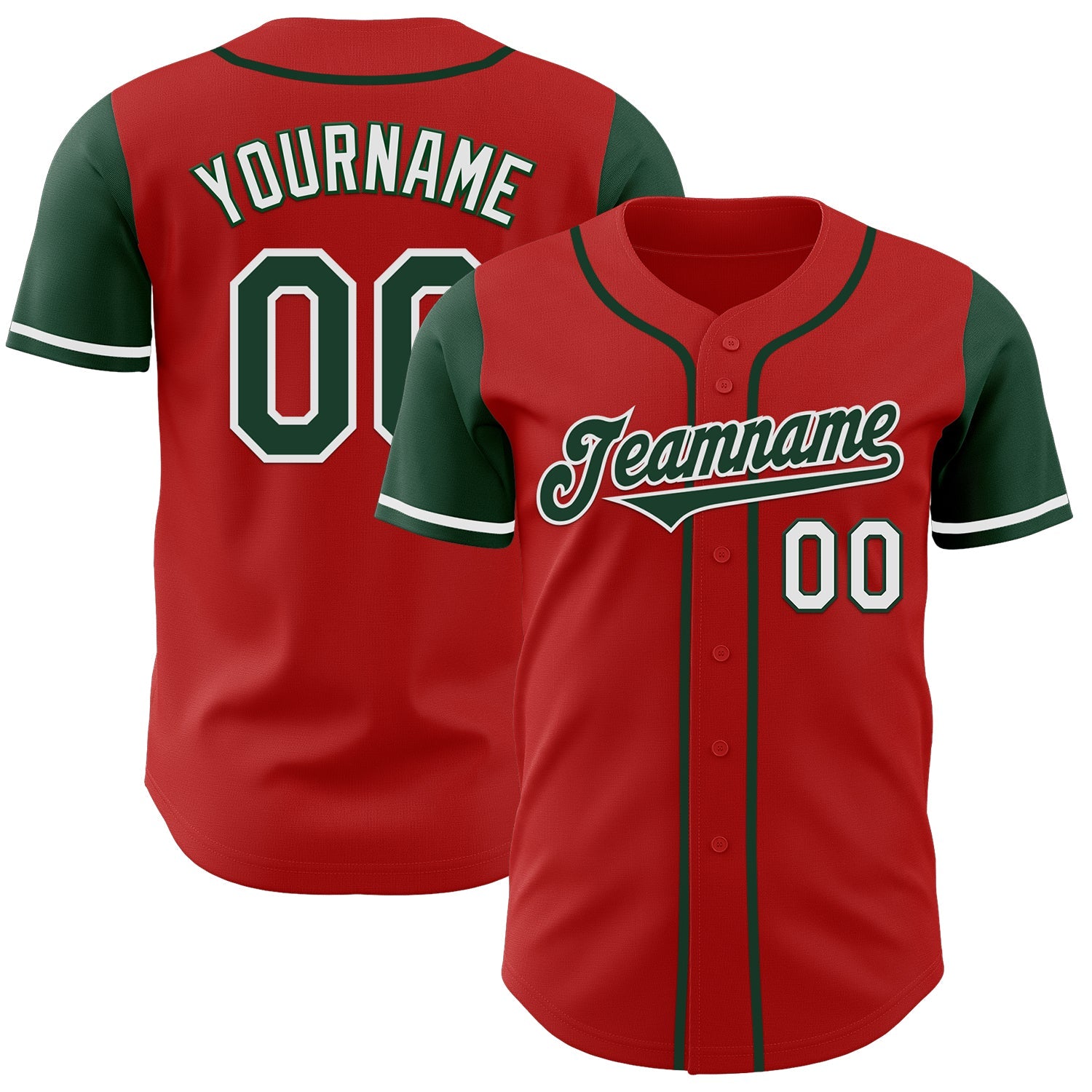 Custom Red Green-White Authentic Two Tone Baseball Jersey - Main View