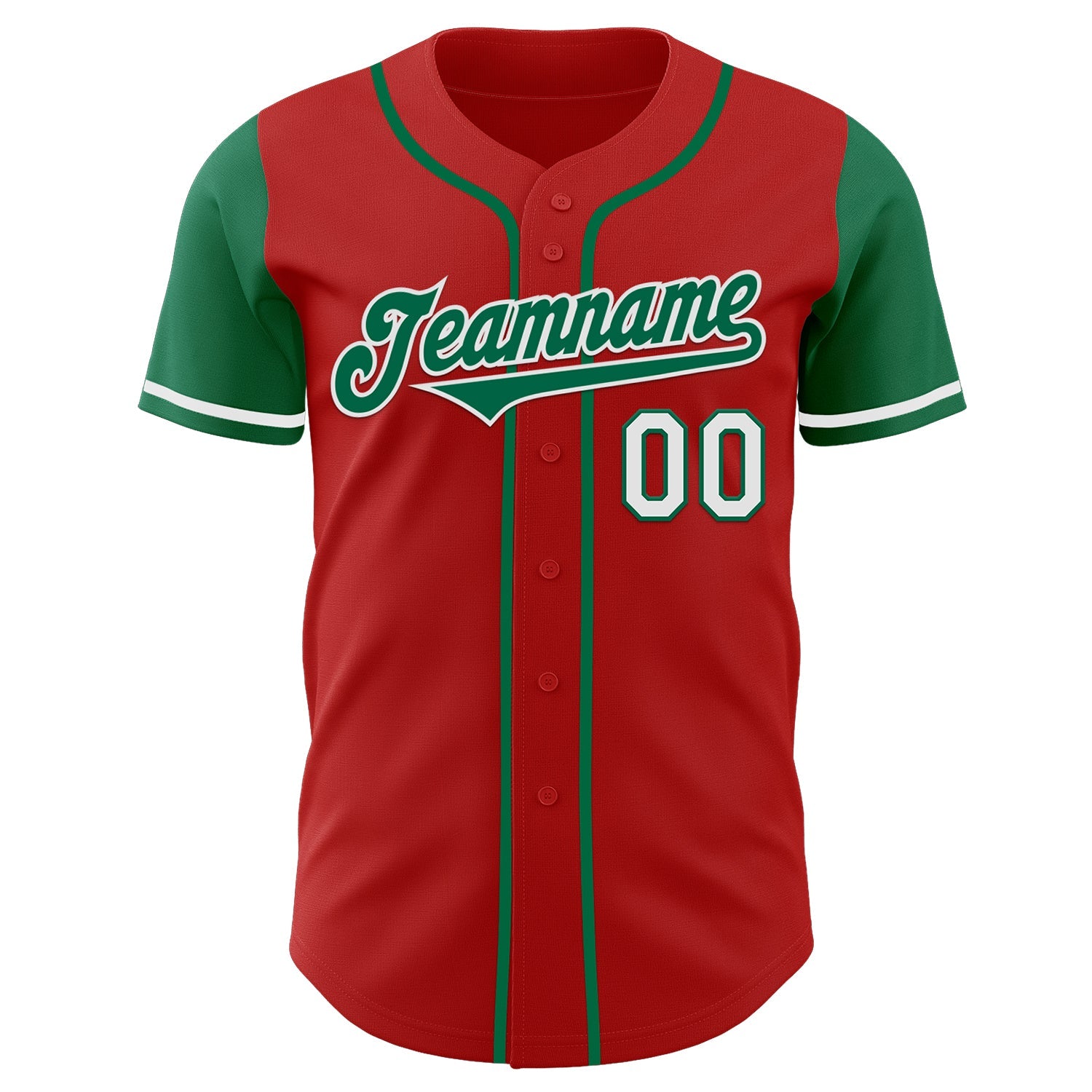 Custom Red Kelly Green-White Authentic Two Tone Baseball Jersey view 2