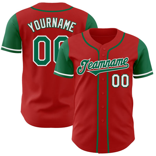 Custom Red Kelly Green-White Authentic Two Tone Baseball Jersey - Main View