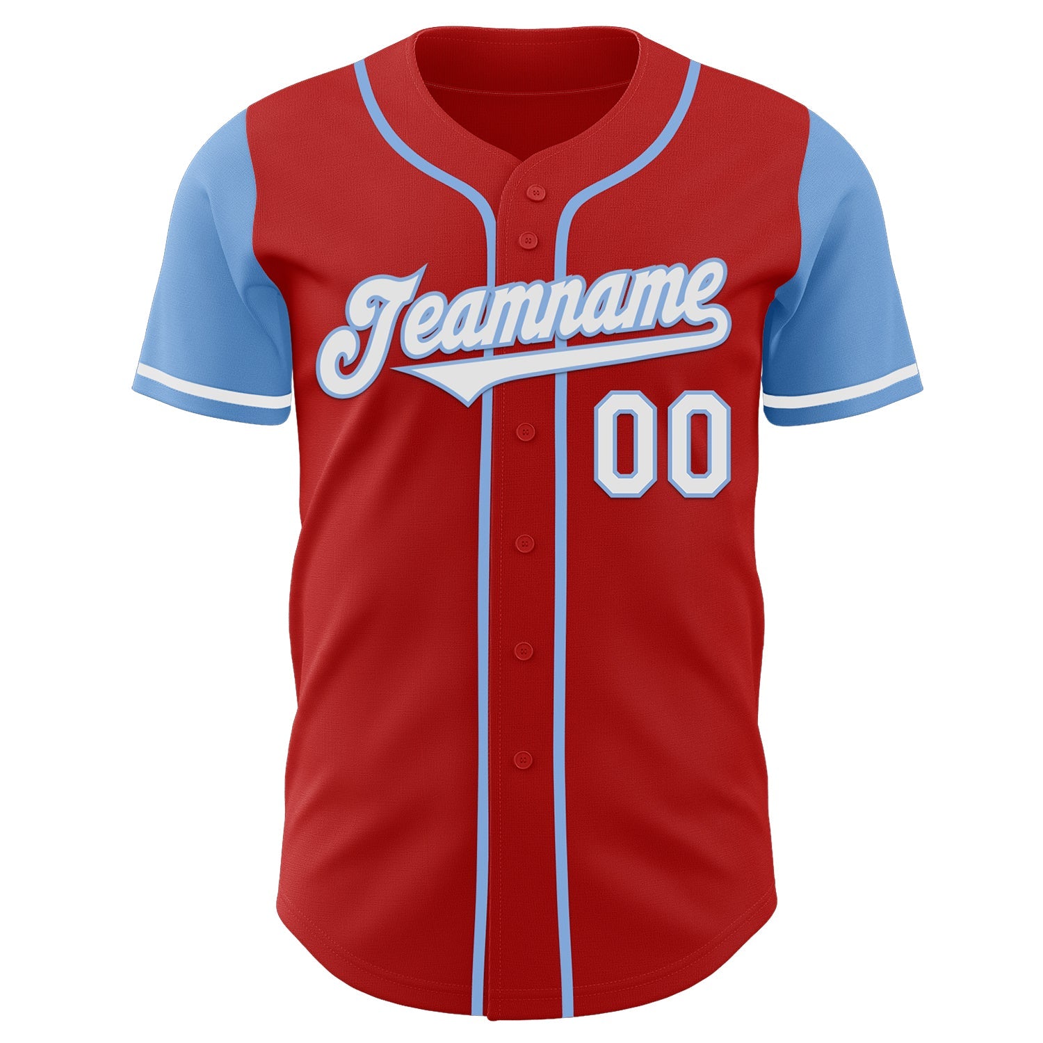 Custom Red White-Light Blue Authentic Two Tone Baseball Jersey view 2