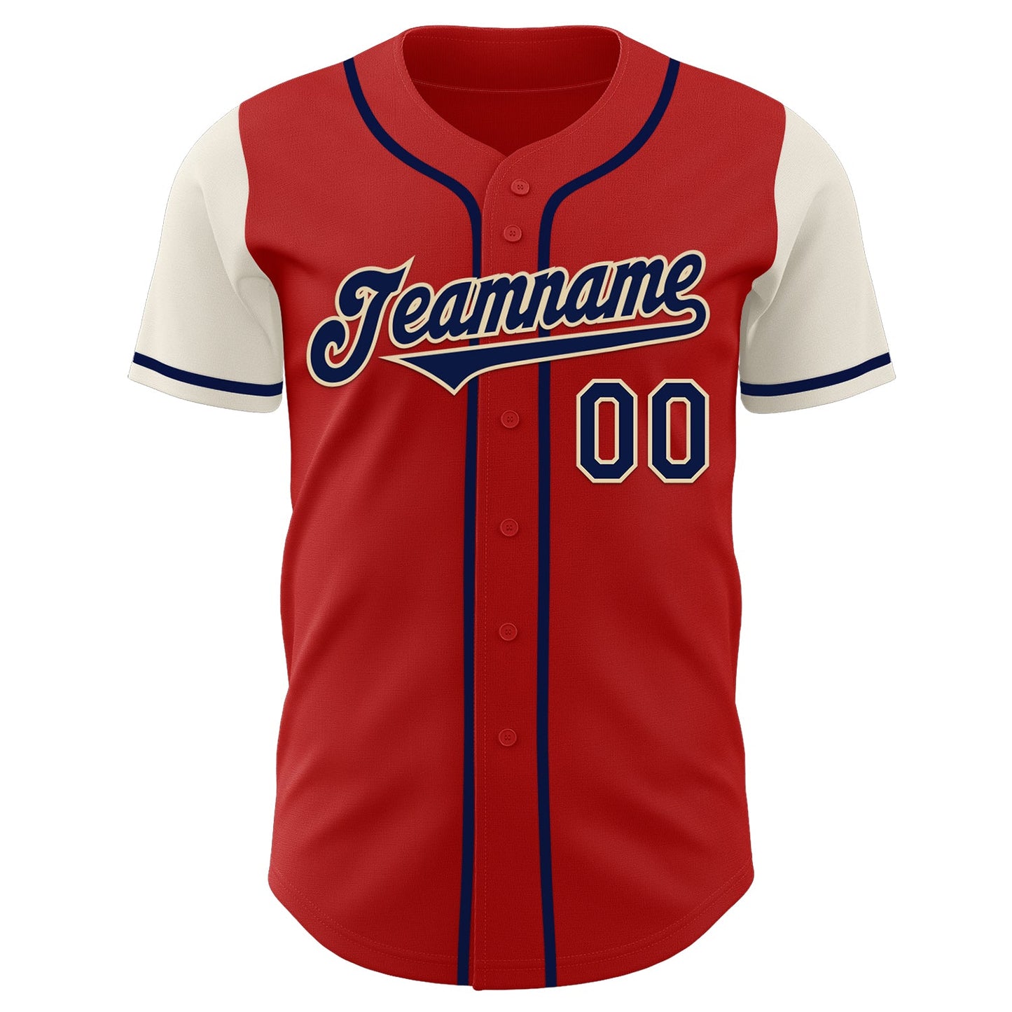Custom Red Navy-Cream Authentic Two Tone Baseball Jersey view 2