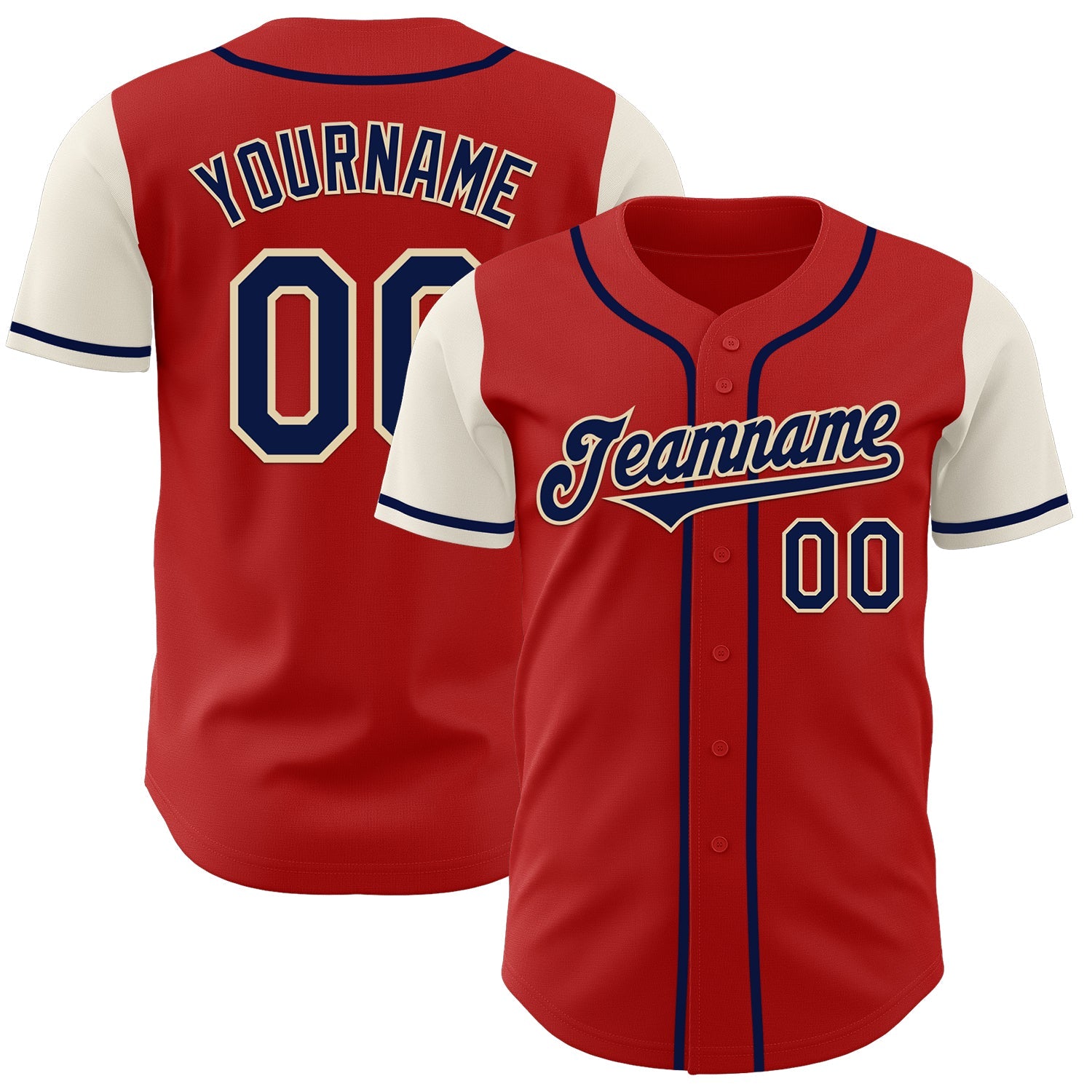 Custom Red Navy-Cream Authentic Two Tone Baseball Jersey - Main View
