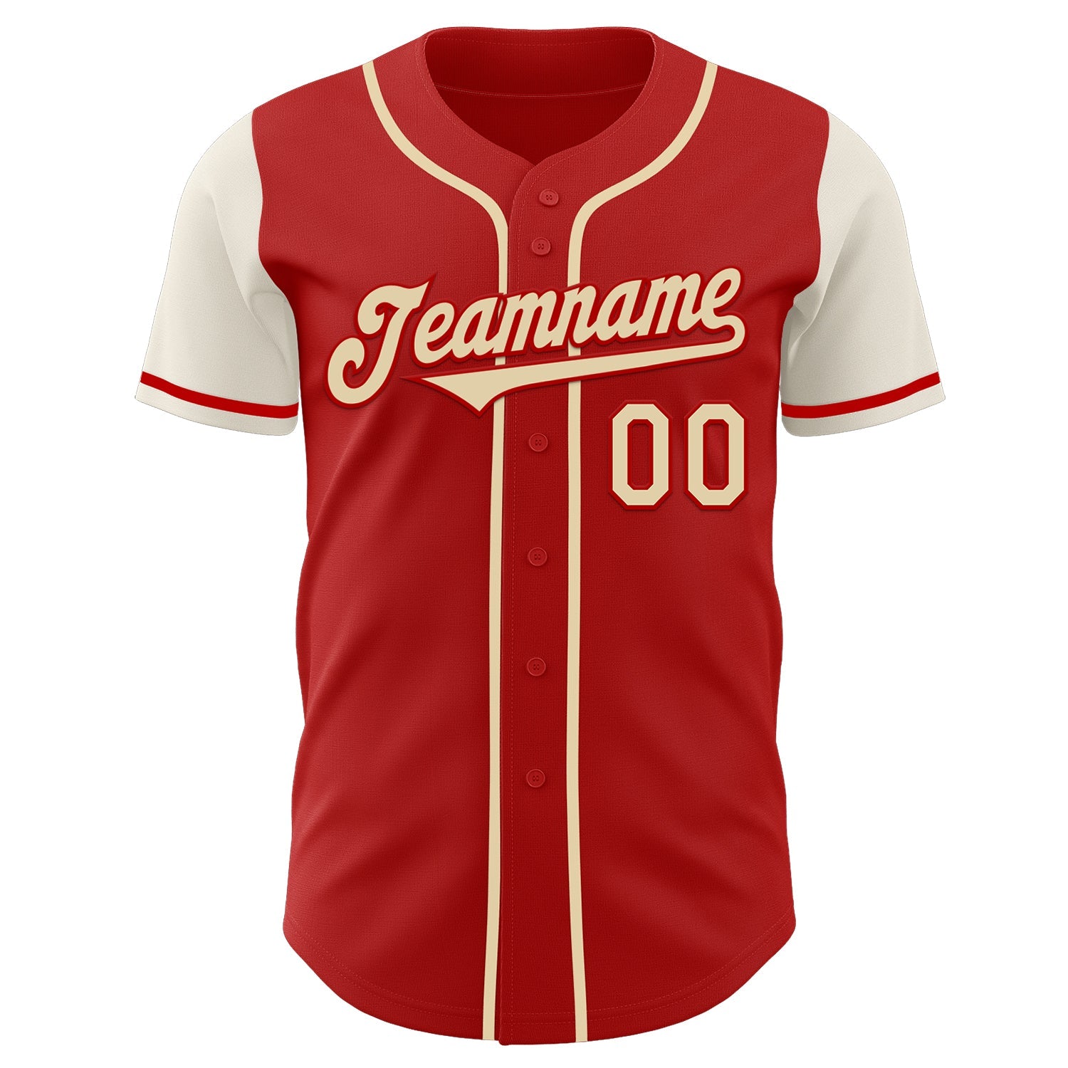 Custom Red Cream Authentic Two Tone Baseball Jersey view 2