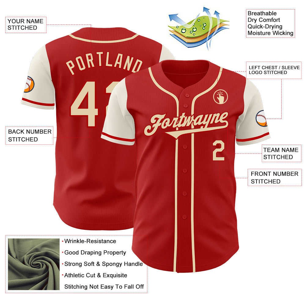 Custom Red Cream Authentic Two Tone Baseball Jersey view 3
