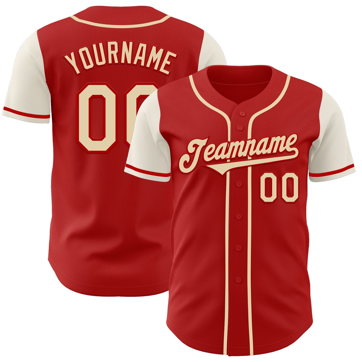 Custom Red Cream Authentic Two Tone Baseball Jersey - Main View