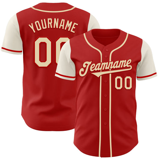 Custom Red Cream Authentic Two Tone Baseball Jersey - Main View