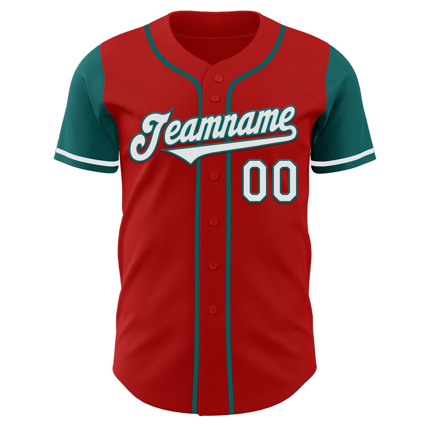 Custom Red White-Teal Authentic Two Tone Baseball Jersey view 2