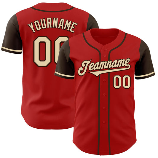 Custom Red Cream-Brown Authentic Two Tone Baseball Jersey - Main View
