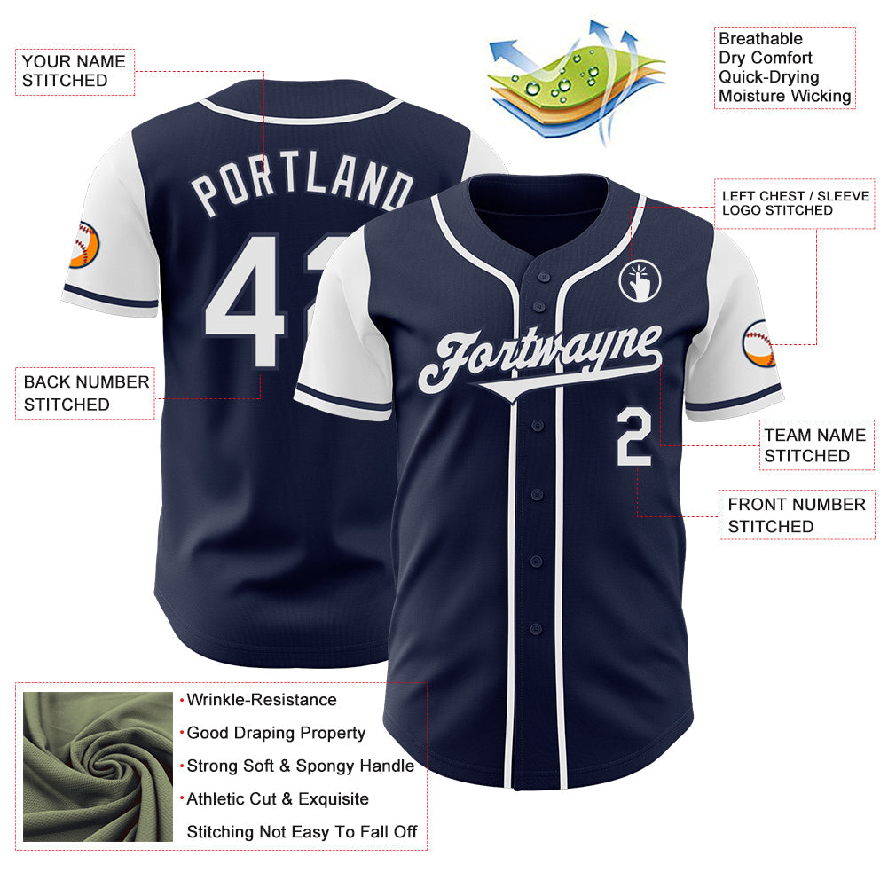 Custom Navy White Authentic Two Tone Baseball Jersey view 3