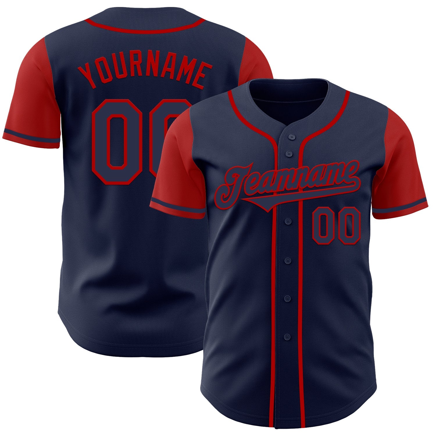 Custom Navy Red Authentic Two Tone Baseball Jersey - Main View