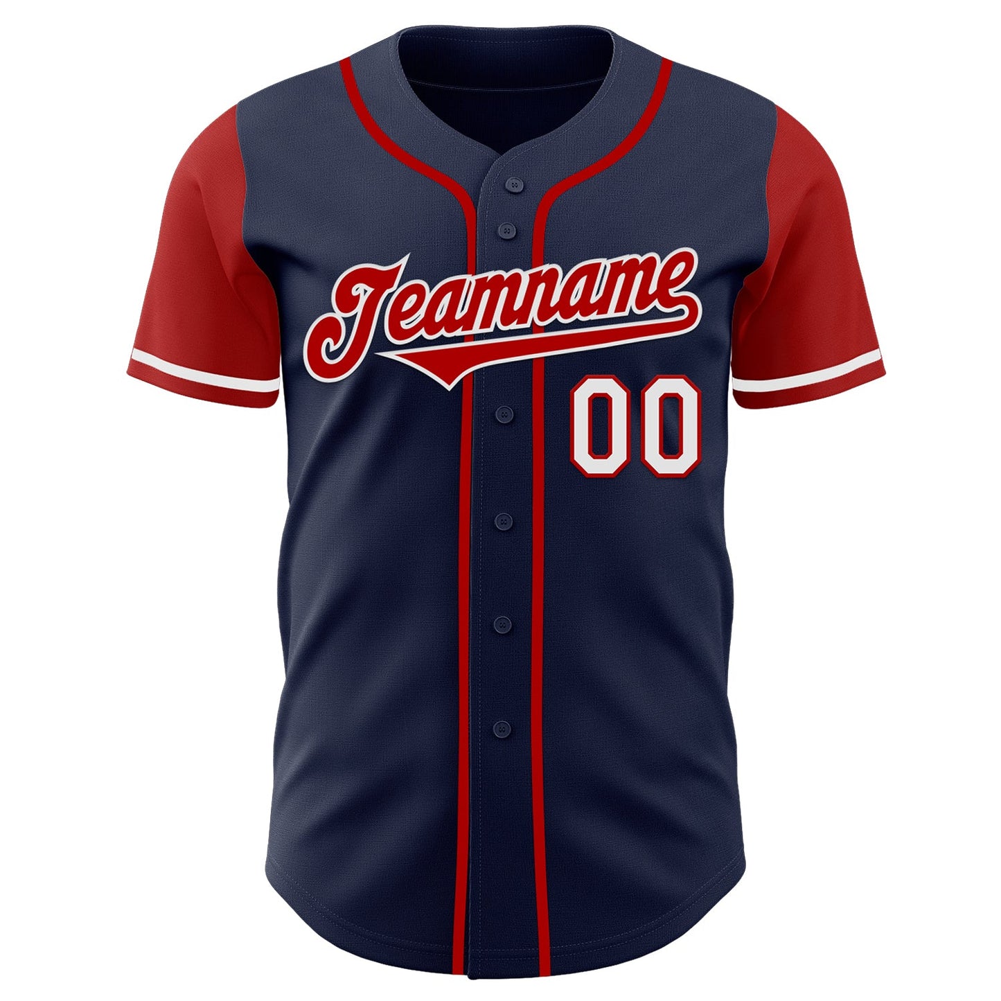 Custom Navy Red-White Authentic Two Tone Baseball Jersey view 2