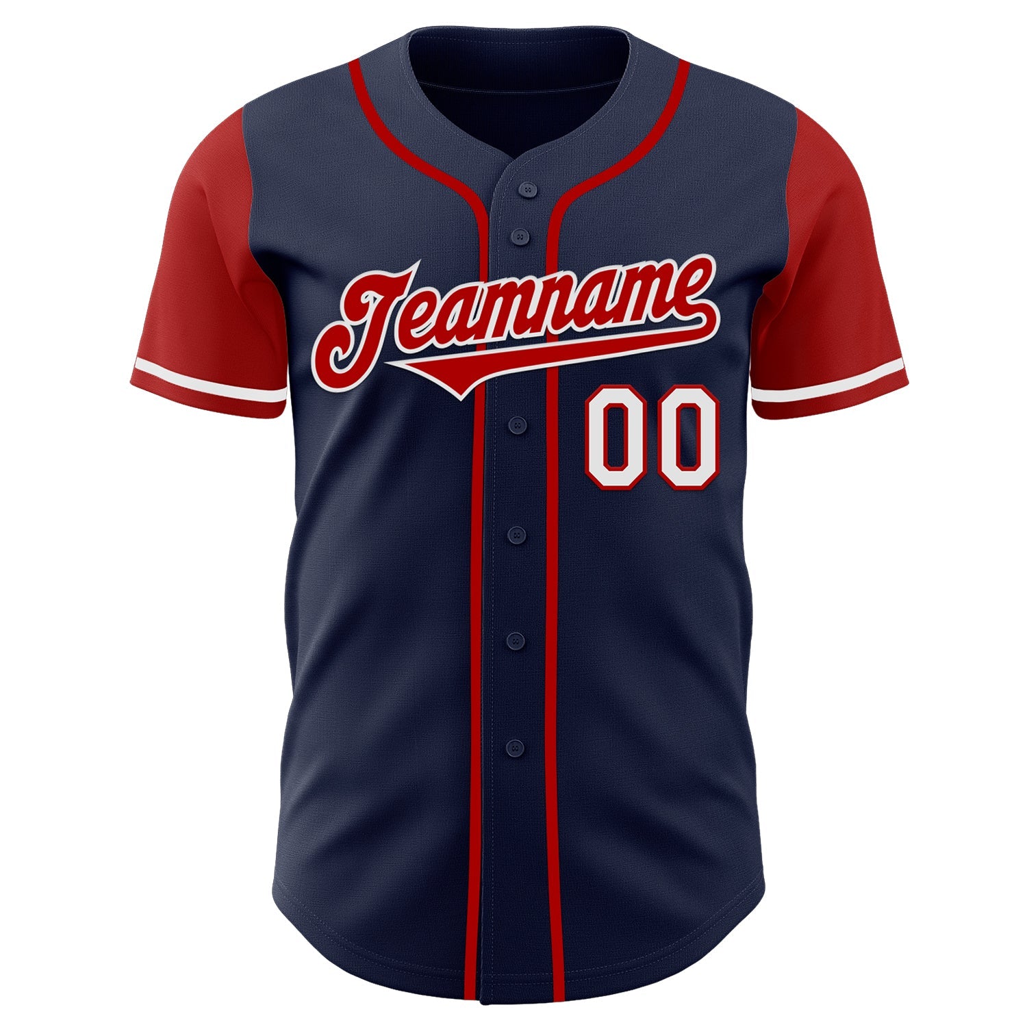 Custom Navy Red-White Authentic Two Tone Baseball Jersey view 2