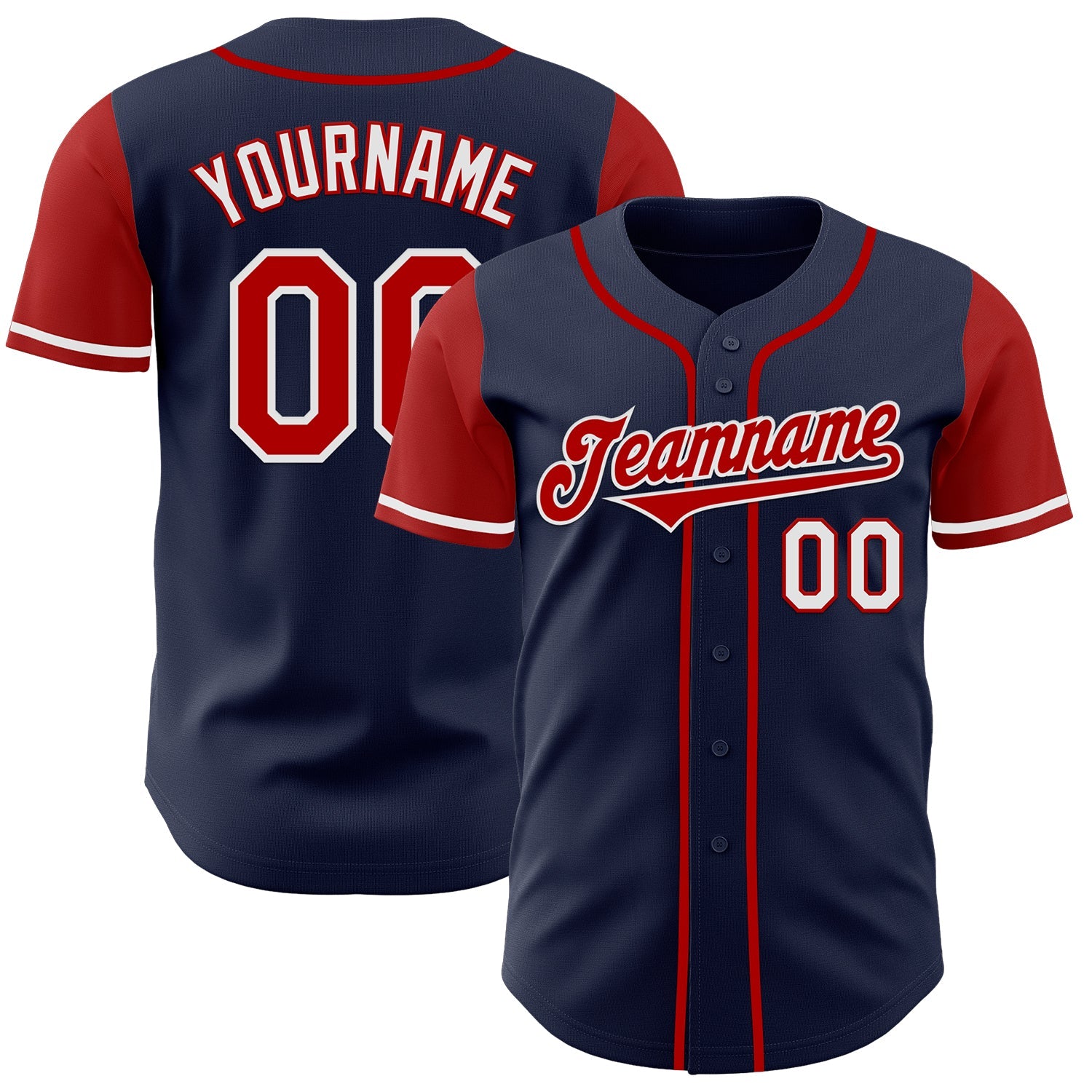 Custom Navy Red-White Authentic Two Tone Baseball Jersey - Main View