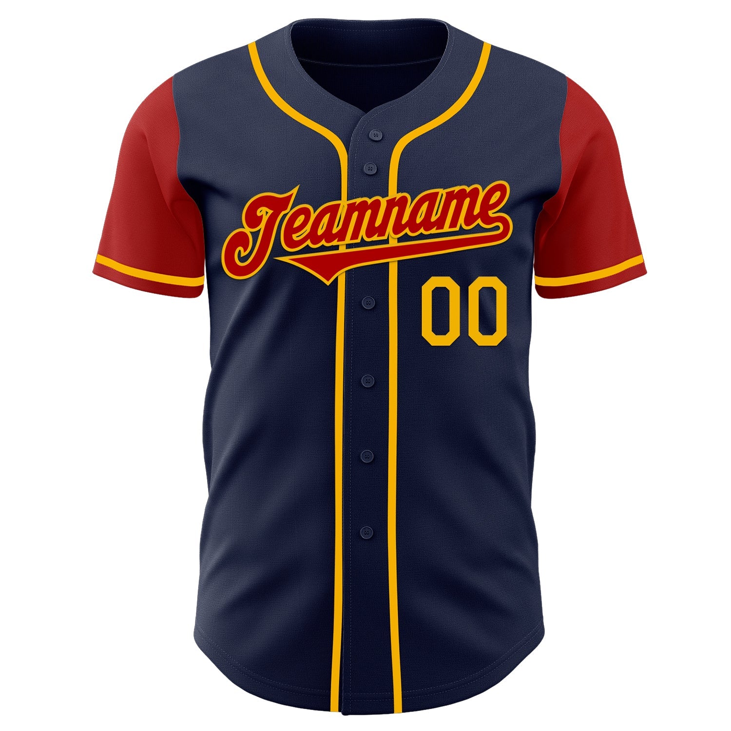 Custom Navy Red-Gold Authentic Two Tone Baseball Jersey view 2