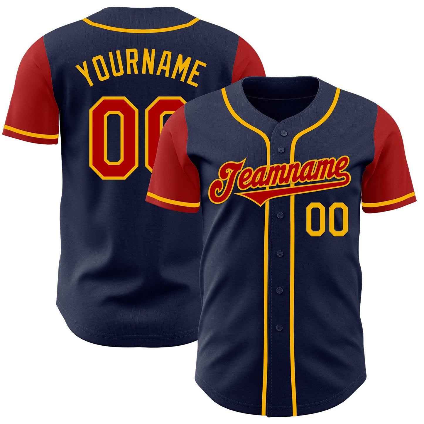 Custom Navy Red-Gold Authentic Two Tone Baseball Jersey - Main View