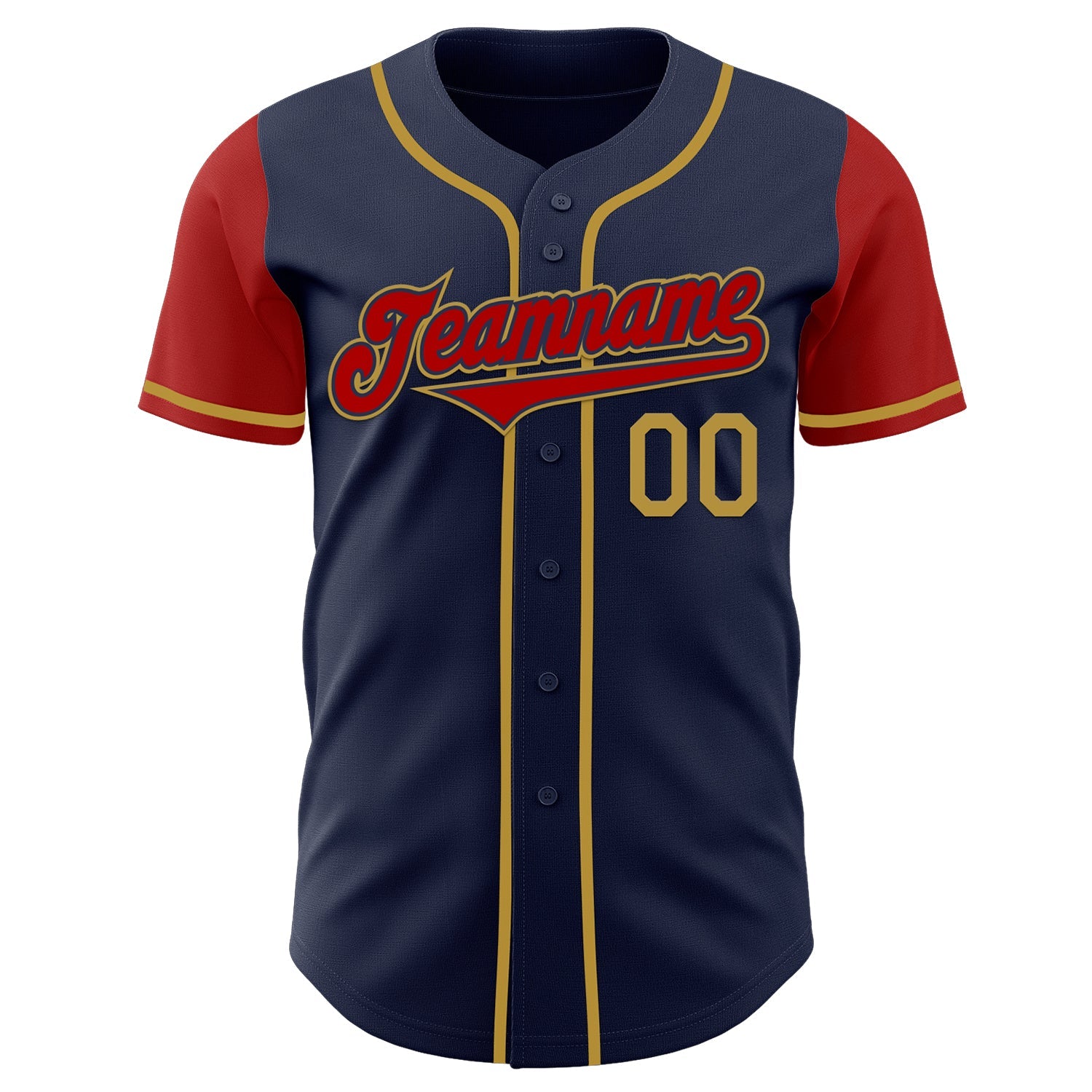Custom Navy Red-Old Gold Authentic Two Tone Baseball Jersey view 2