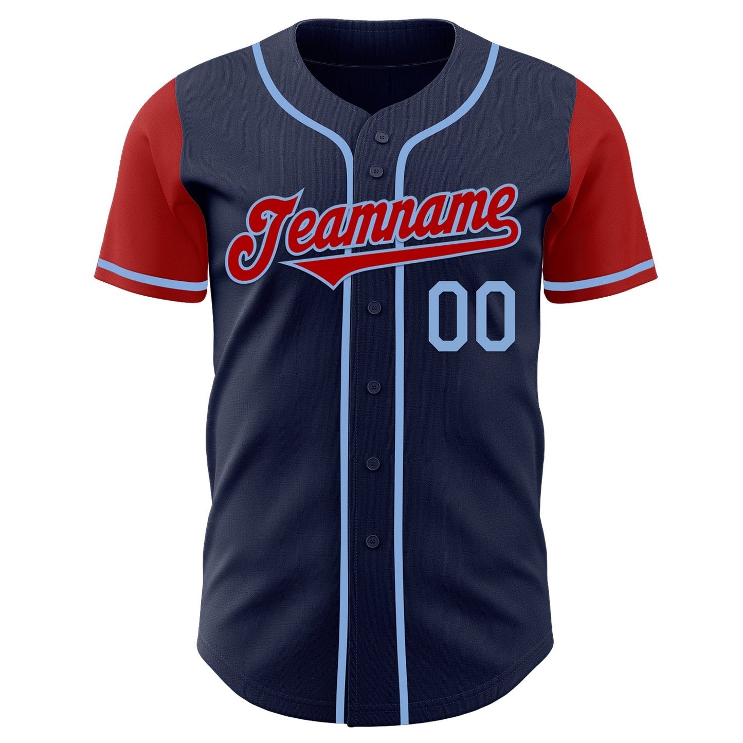 Custom Navy Red-Light Blue Authentic Two Tone Baseball Jersey view 2