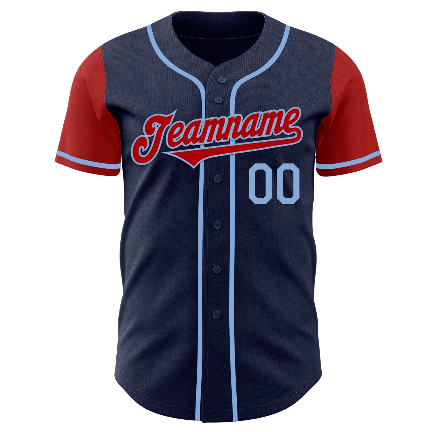 Custom Navy Red-Light Blue Authentic Two Tone Baseball Jersey view 2