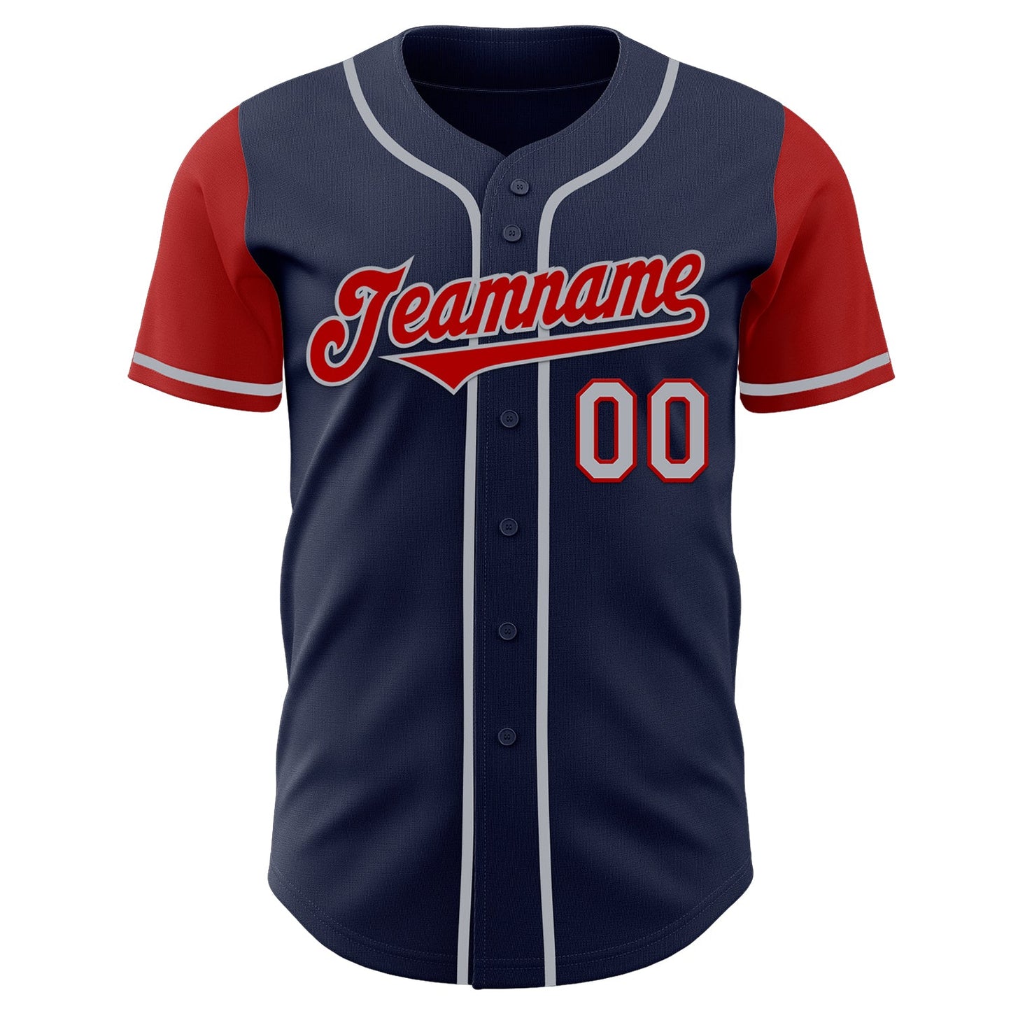 Custom Navy Red-Gray Authentic Two Tone Baseball Jersey view 2