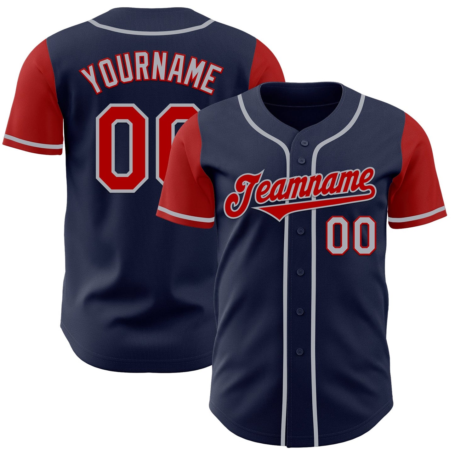 Custom Navy Red-Gray Authentic Two Tone Baseball Jersey - Main View