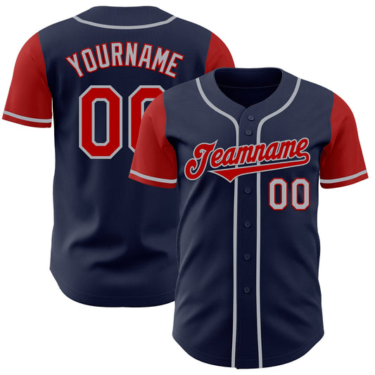 Custom Navy Red-Gray Authentic Two Tone Baseball Jersey - Main View
