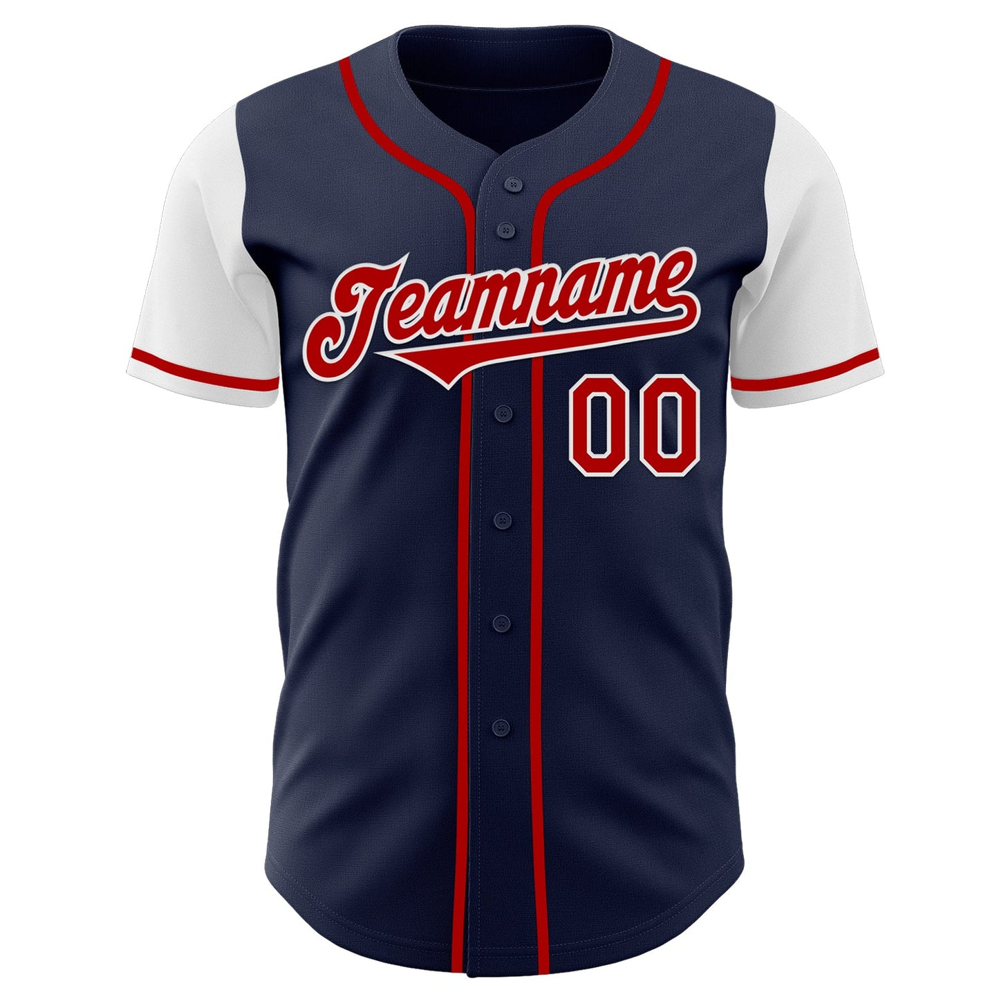 Custom Navy Red-White Authentic Two Tone Baseball Jersey view 2