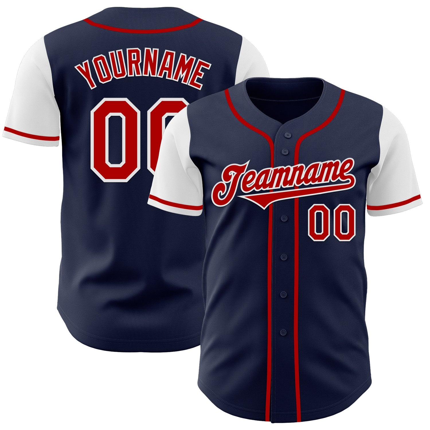 Custom Navy Red-White Authentic Two Tone Baseball Jersey - Main View