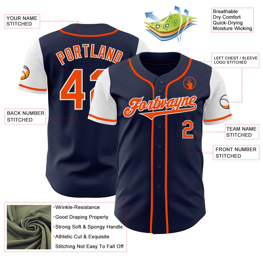 Custom Navy Orange-White Authentic Two Tone Baseball Jersey view 3